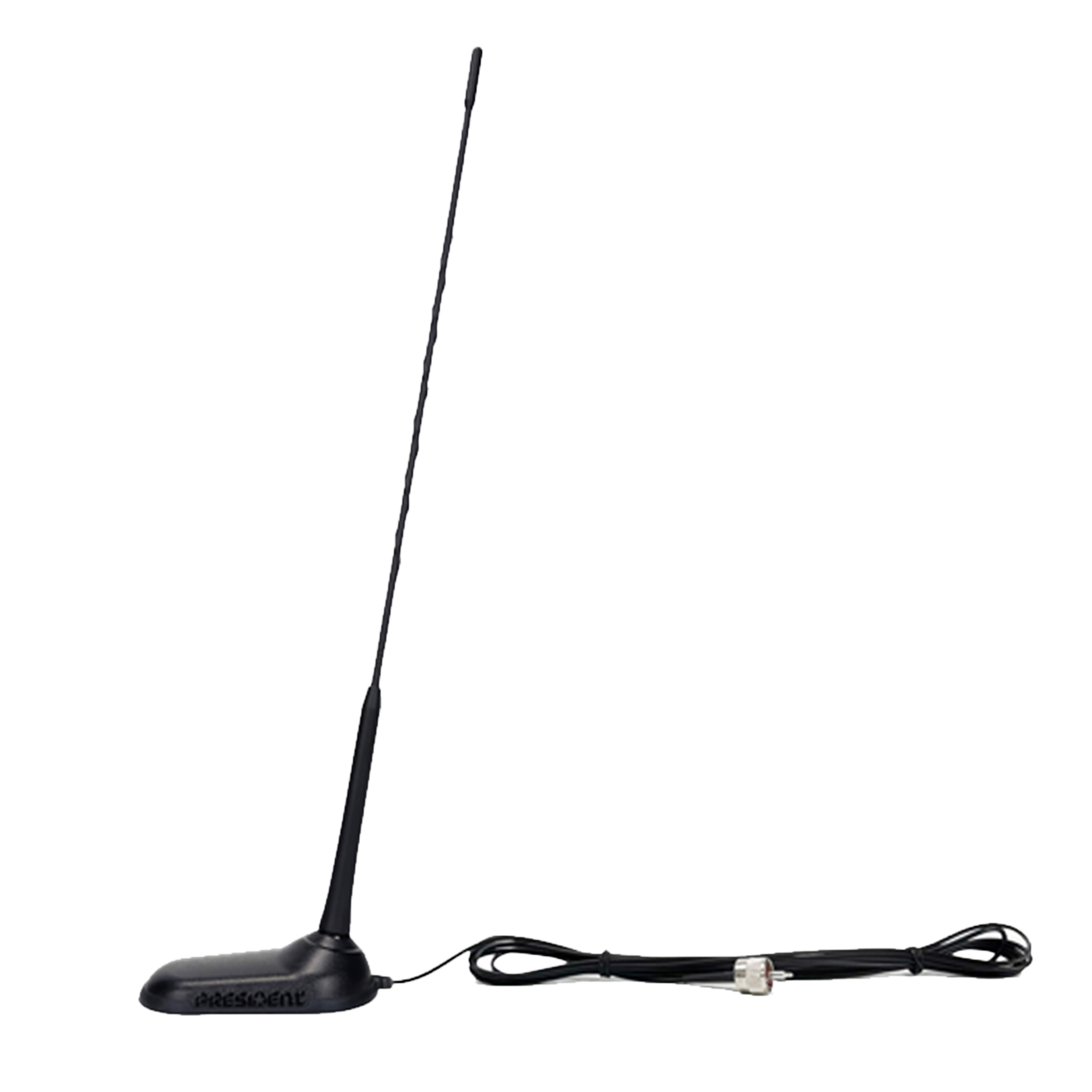 President Virginia-F Magnetic-Mount CB Antenna — Fixed-Angle Whip, Low-Profile, Weather Channel Compatible, Model# AMMI696
